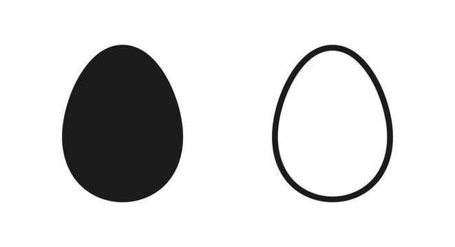 Black silhouette and simple outline of a chicken egg shape icon set Vector