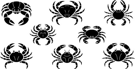 Eight black crabs in different poses on white background for design use © SAYEDAJANNATUL
