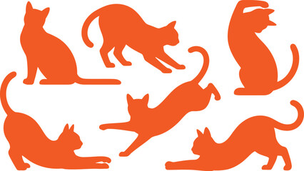 Orange cat silhouettes in various poses on white background © SAYEDAJANNATUL