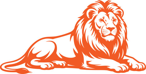 Orange lion illustration lying down looking forward  majestic animal © SAYEDAJANNATUL