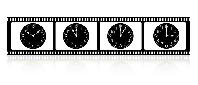 Verschiedne Uhrzeiten in einem Filmstreifen