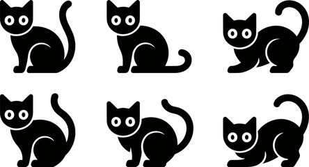 Set of black cat silhouettes in various poses and angles © SAYEDAJANNATUL
