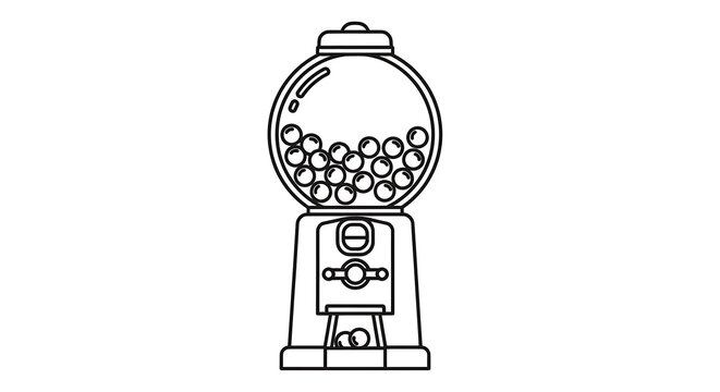 A simple line drawing of a classic gumball machine with a coin slot