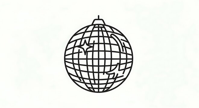 A simple line drawing of a globe with a grid pattern
