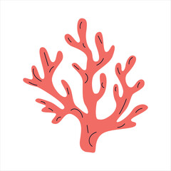 Naklejka premium Coral reef illustration, tropical ocean coral branch, underwater marine nature, sea life element, minimalist flat design isolated