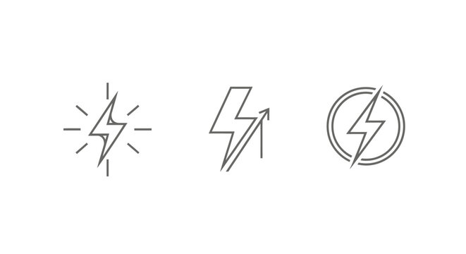 Three distinct lightning bolt symbols in black and white.