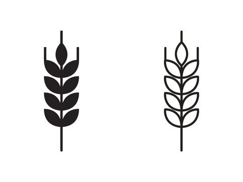 Black and outline wheat stalk icons representing cereal crops and organic farming symbols Vector