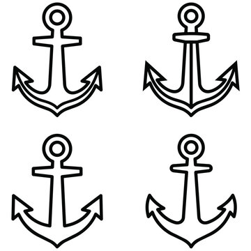 Anchor icons set in simple line style