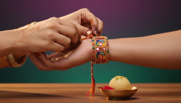Colorful beaded bracelet being tied on wrist, handmade friendship jewelry with tassels, boho accessory gift concept