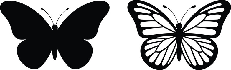 Butterfly icon set with solid black and outline beautiful flying monarch butterfly insect symbol collection © Rezia