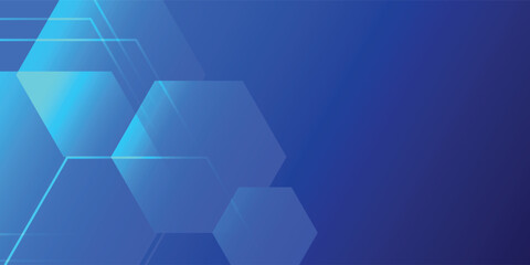 Obraz premium Futuristic abstract background, layered hexagonal shapes with glowing cyan outline, blue gradient polygons, dark blue background,