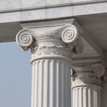 Metallic Marble Column. Ionic Order Columns With Intricate Marble Details