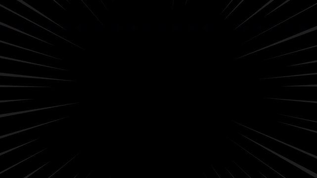 Black comic style radial speed lines flashing, transparent background loop animation effect
