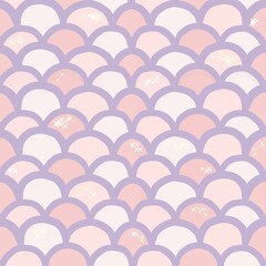 Pastel Scallop Seamless Pattern with Sparkles in Pink, Lavender and Cream Cute Mermaid Scale Background © Sylvieee