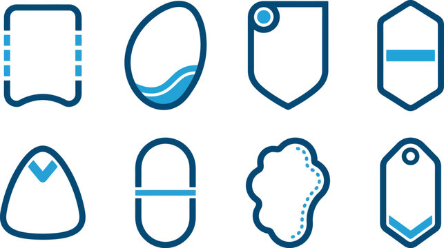 Abstract Blue Geometric Label and Badge Outline Vector Set for Product Branding, Price Tags & Minimalist Graphic Design (EPS)