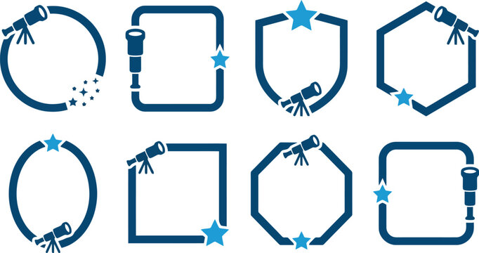 Telescope and Star Geometric Border Frame Vector Set for Astronomy Education, Science Research & Creative Logo Design (EPS)