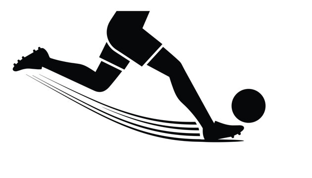 Silhouette of a soccer player's legs and a football with speed lines, representing fast dribbling and dynamic footwork.
