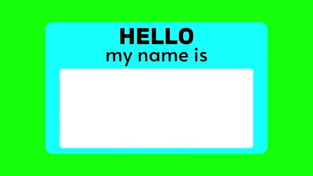 Animation Set Hello my name is label sticker on green screen background. Animated Video 4K
