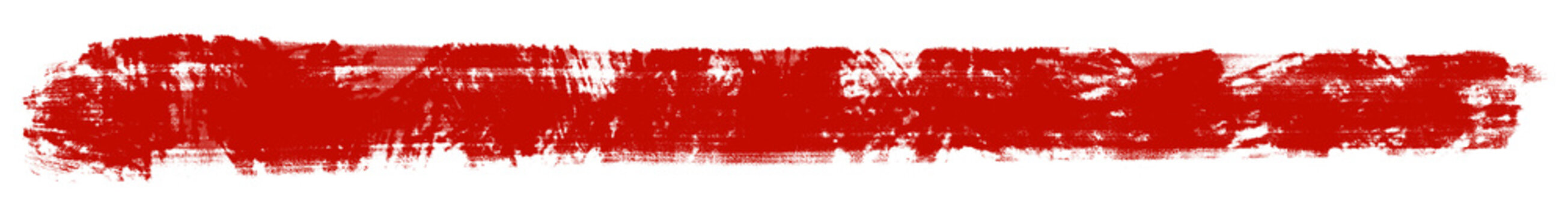 Red brush stroke. Paint smear line, grunge texture streak, ink stain, watercolor sweep. Horizontal graphic mark, textured border strip.