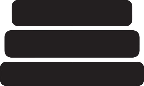 Three horizontal black rounded rectangles isolated on transparent background