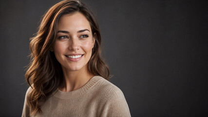 Fototapeta premium Friendly young woman smiling, studio portrait for professional or corporate use