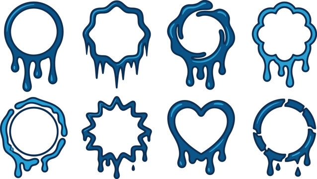 Blue Liquid Dripping Melting Frame Border Vector Set for Creative Graphic Design, Streetwear Apparel & Artistic Poster Layouts (EPS)