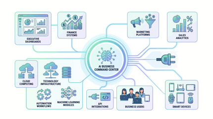 Fototapeta premium Business strategy and innovation process diagram with interconnected elements.