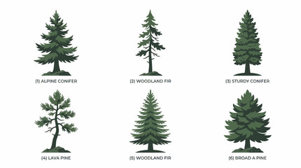 Fototapeta premium Collection of evergreen tree illustrations