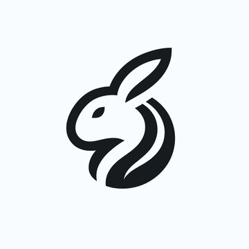 Minimalist black and white logo featuring a stylized rabbit head with sleek lines and a modern aesthetic.