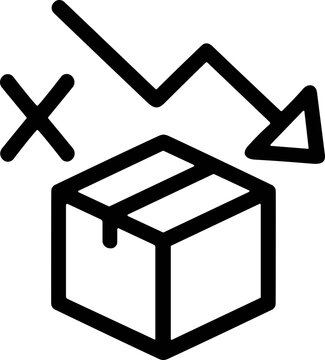Delivery decline icon, package box with falling graph arrow, loss concept