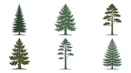 Obraz premium Collection of evergreen tree silhouettes