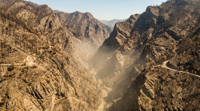 Creative Aerial view, rugged mountain landscape, desert canyon, rocky terrain 2k
