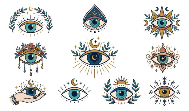 Modern Boho Evil Eye Doodle Vector Collection