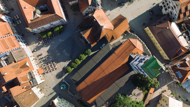 Wangen im Allgau, White church tower rising above old town roofs