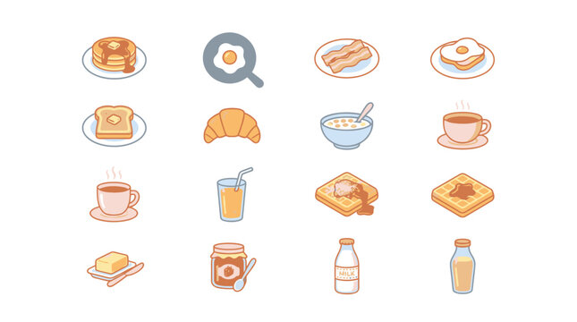 Collection of breakfast food and drink.