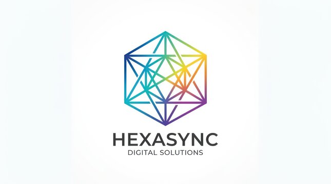 Hexasync digital solutions gradient geometric abstract logo isolated on white background.
