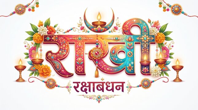 Indian traditional raksha bandhan or rakhi hindi typography design.