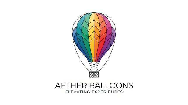 Minimalist rainbow hot air balloon logo design representing aether balloons experiences.