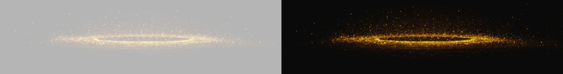 Golden glowing stardust ring in flat perspective on black and transparent background © Maxim