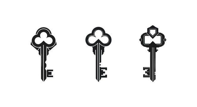 Three ornate vintage skeleton keys in a row.