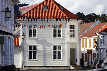 Fototapeta premium Flekkefjord harbor town in Vest-Agder county. Summer street view.