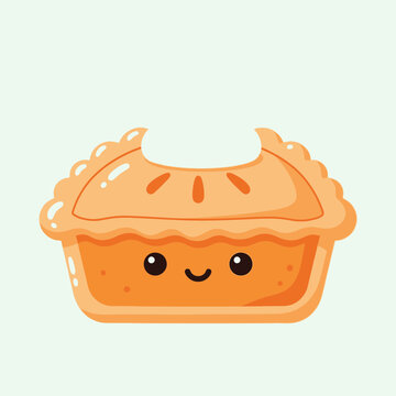 Cute pumpkin pie character with smiling face flat vector illustration for thanksgiving holiday design
