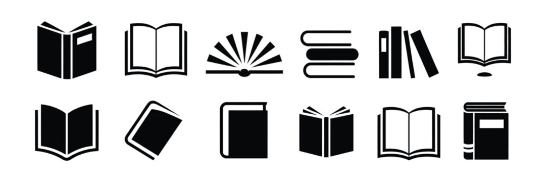 Book Icon, Open Closed Book Logos Minimalist Vector Illustration for Education Knowledge and Learning