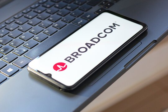 In this photo illustration, the Broadcom logo is seen displayed on a smartphone screen.