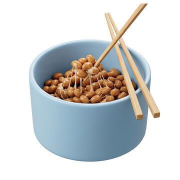 Natto in a blue bowl with chopsticks