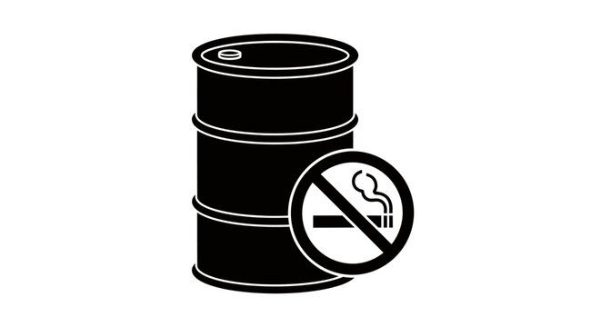 Barrel of oil with no smoking sign indicating flammable materials safety and prohibition near fuel storage.