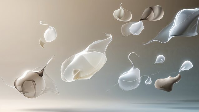 Soft Abstract Creamy Swirls and Fluid Shapes on Neutral Background. Modern, Minimalist, Elegant Design Element for Beauty, Science, or Luxury Concepts.