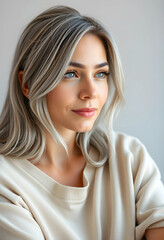 Fototapeta premium Reflective young woman with grey hair looking away indoors