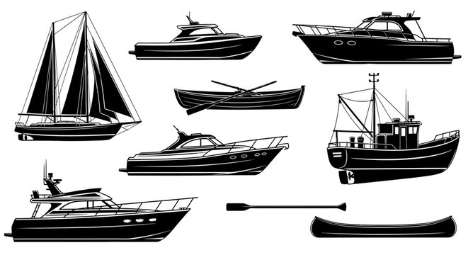 Collection of various boat types illustrations.