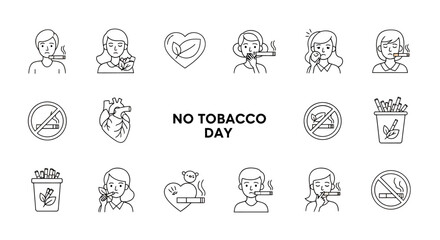 Fototapeta premium Anti Tobacco Day Health Awareness Cartoon Illustrations Emphasizing Smoke Free Living.